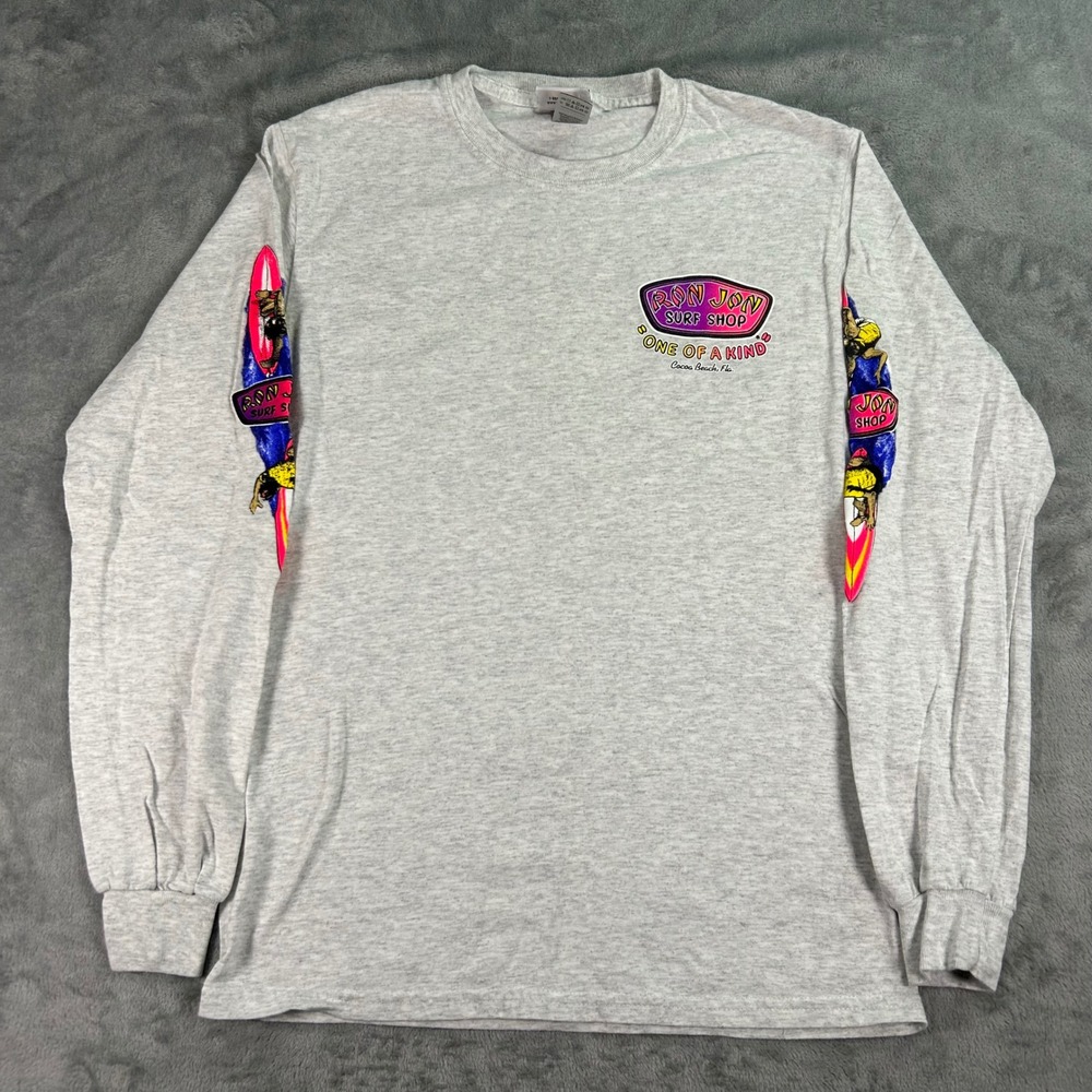 Ron Jon Surf Shop Cocoa Beach Florida Long Sleeve T-Shirt Gray Small Graphic